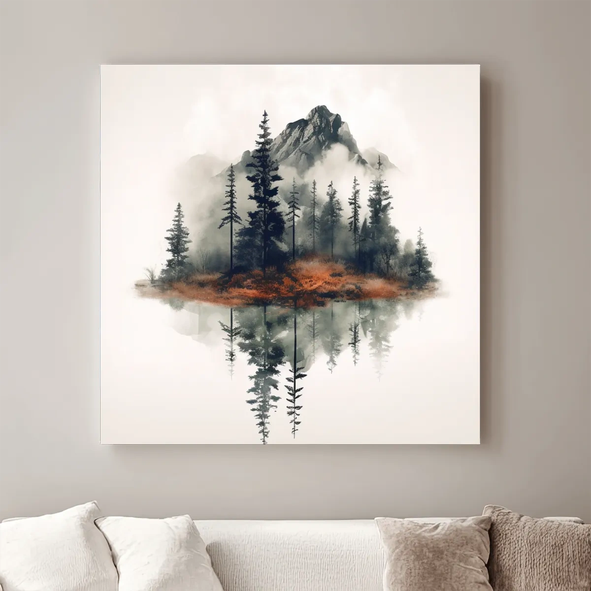 Minimal art, trees reflecting from a lake