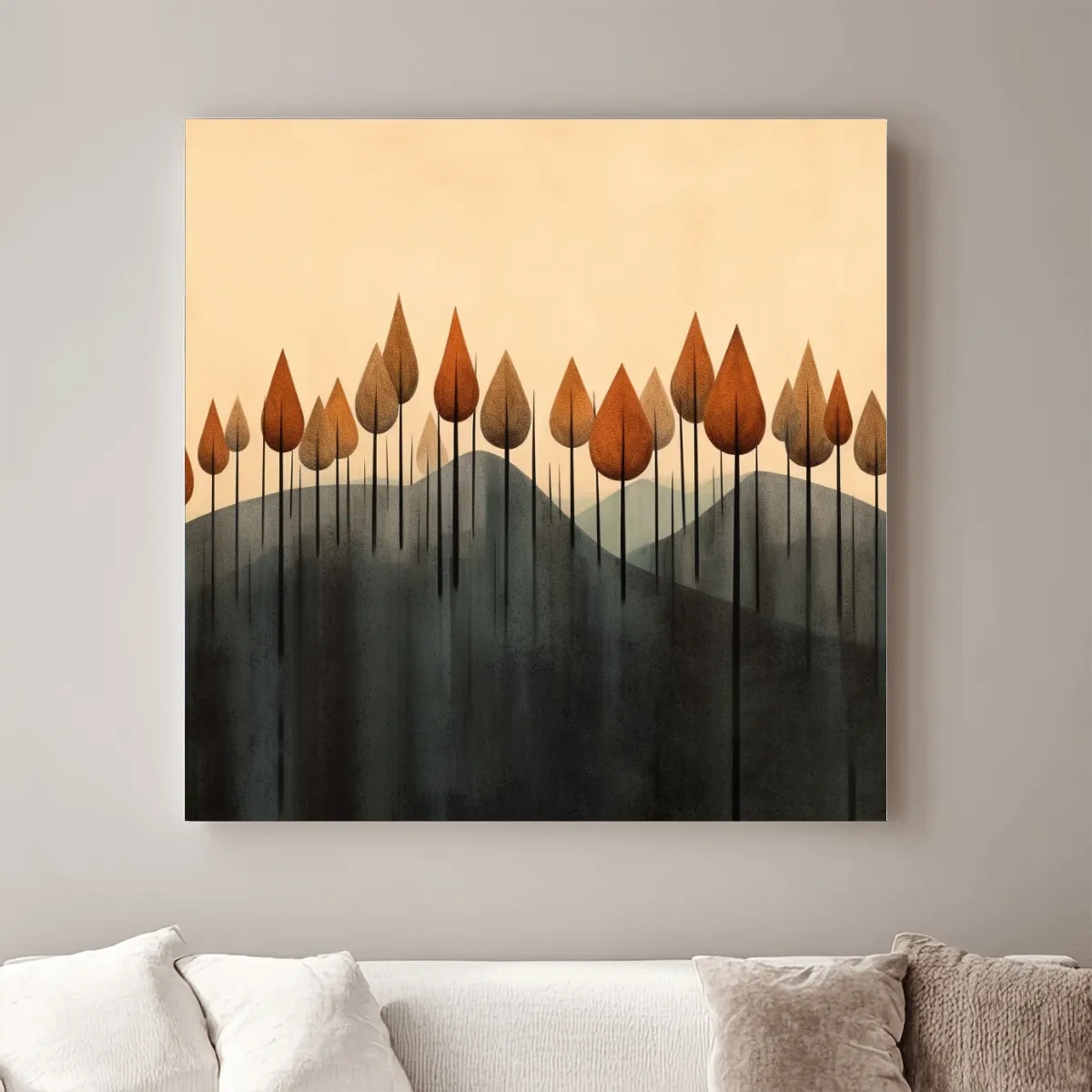 Minimal abstract art, a line of autumn trees