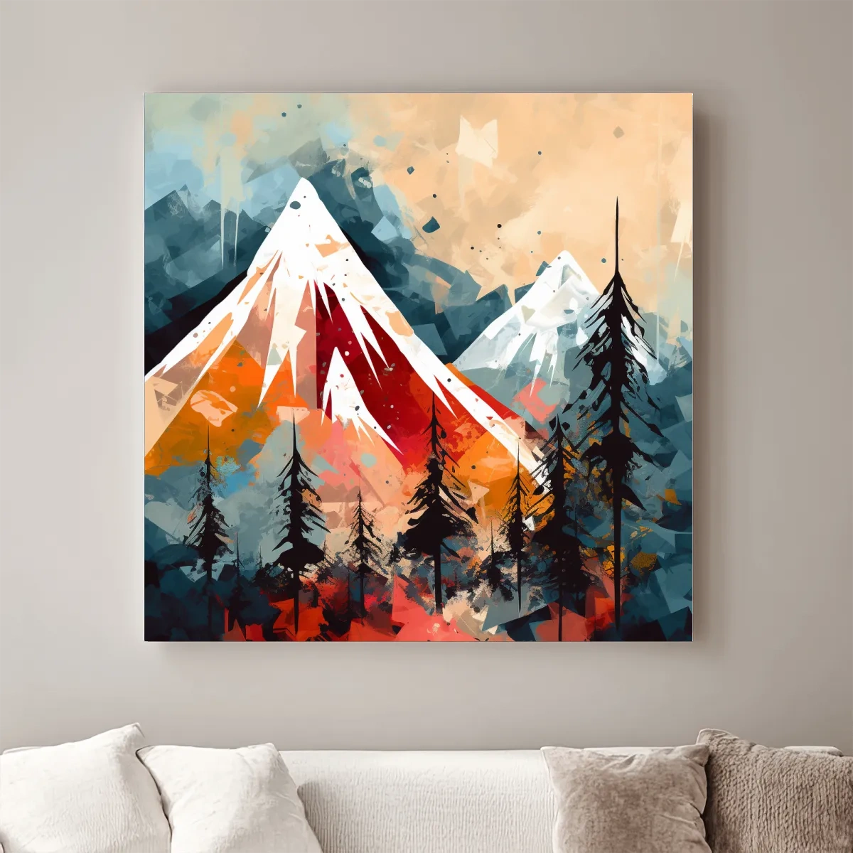 Rustic Abstract Mountain Peaks And Pine Forest - Landscape Wall Art