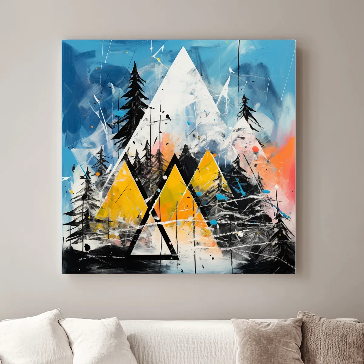 Abstract Geometric Mountain Peaks - Vibrant Colorful Forest Wall Art