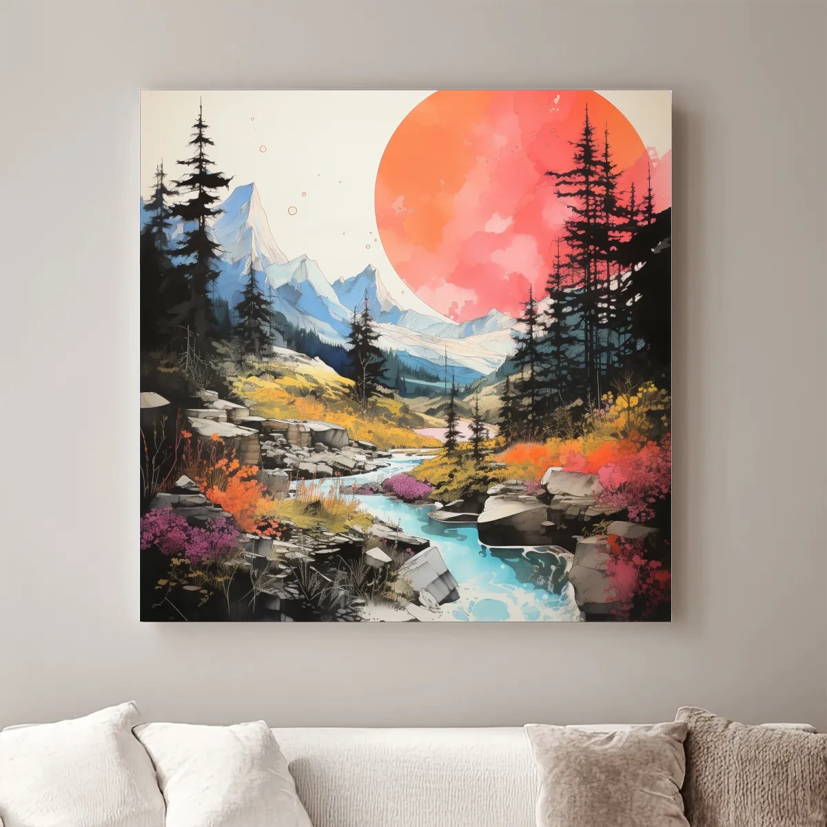 Colourful alpine sunset artwork