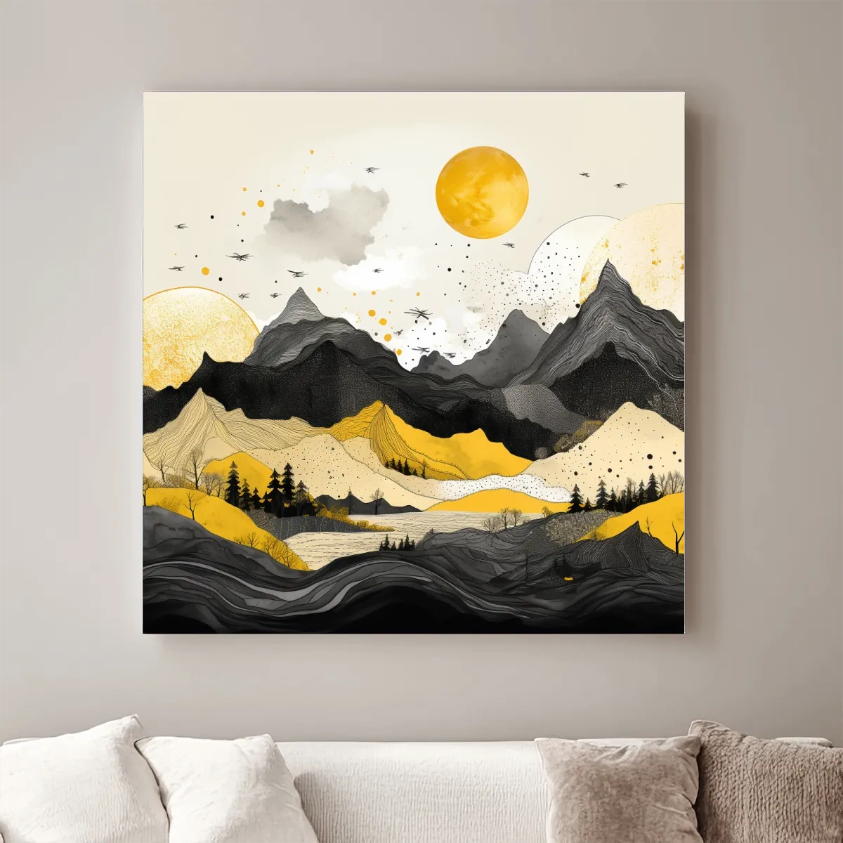 Bold lines mountain illustration, yellow and black