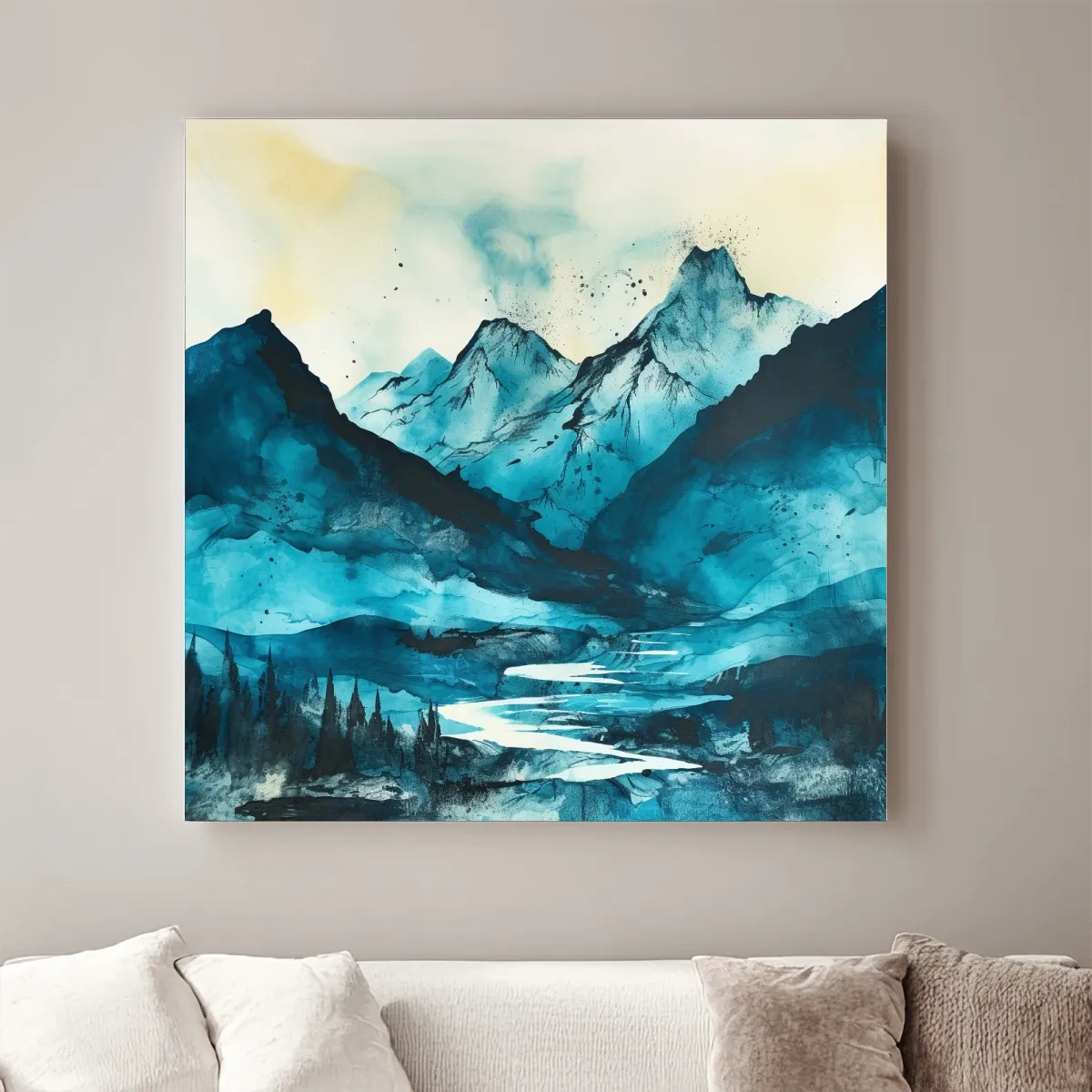 Abstract watercolour art of a mountain landscape