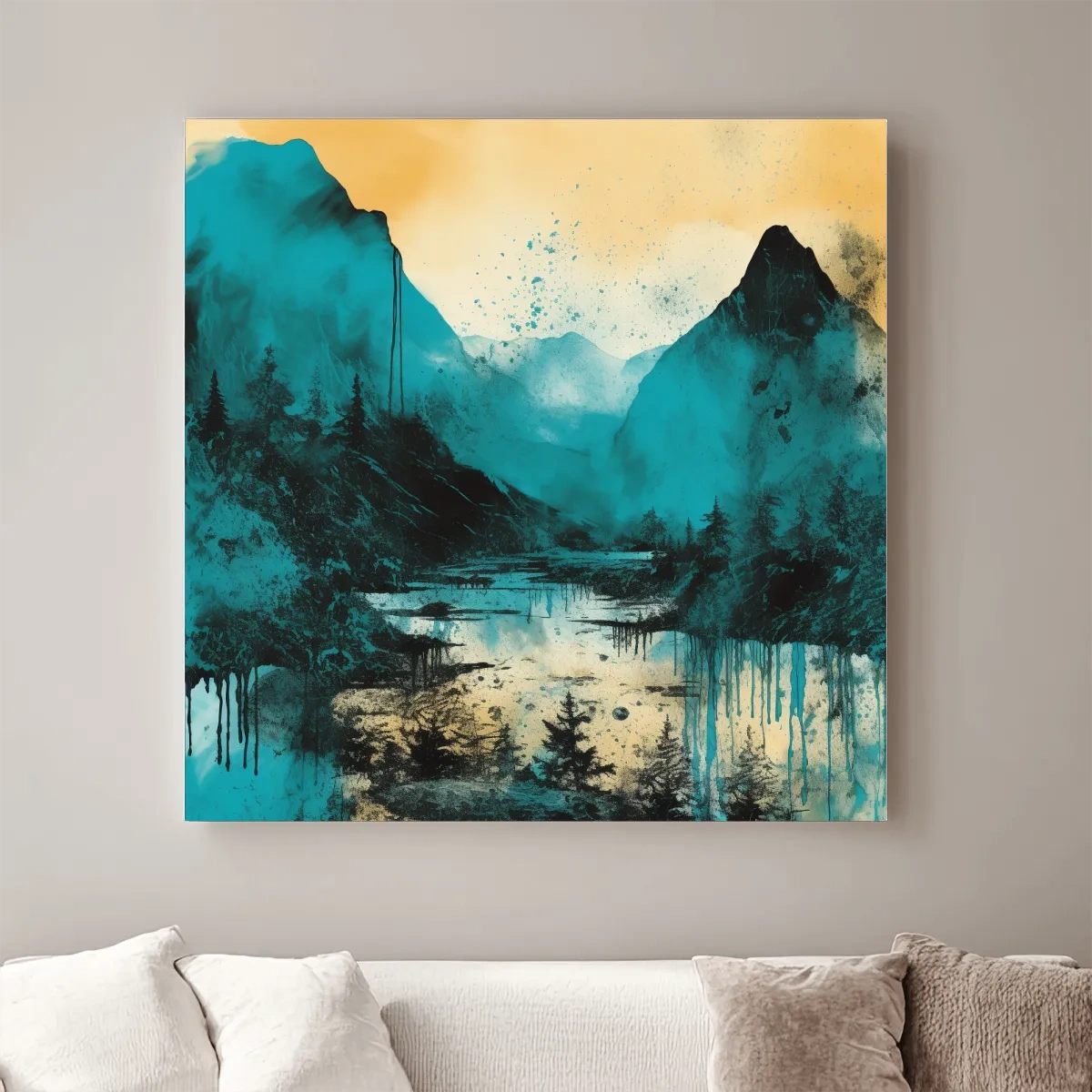Abstract painting of a mountain landscape
