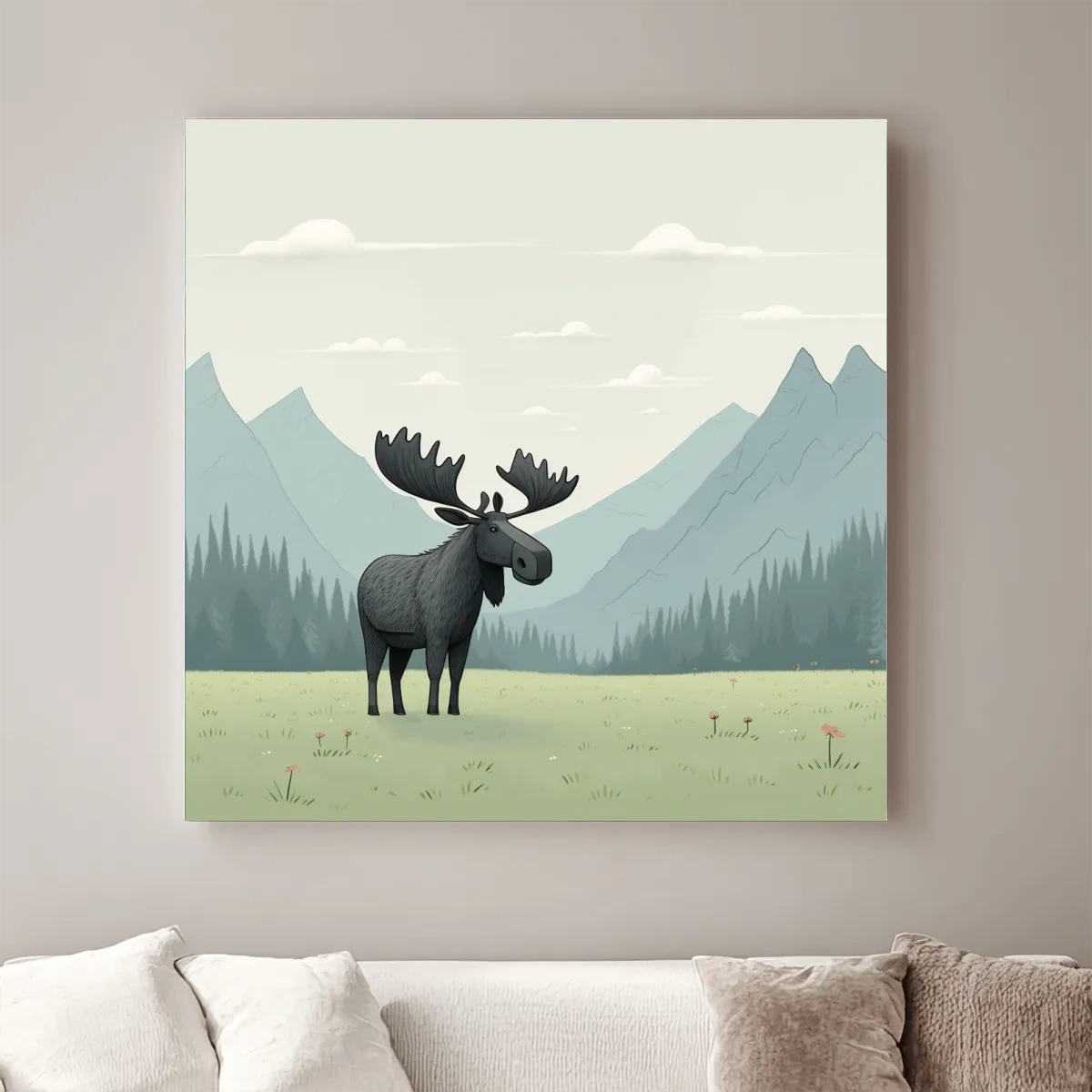 Childrens illustration of a moose in the alpine
