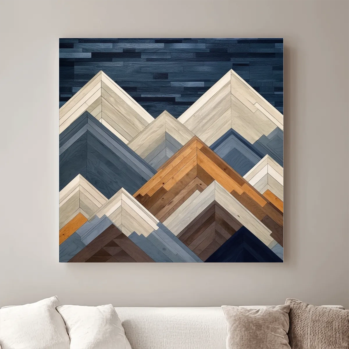 Geometric Wooden Mountain Peaks - Modern Abstract Landscape Wall Art
