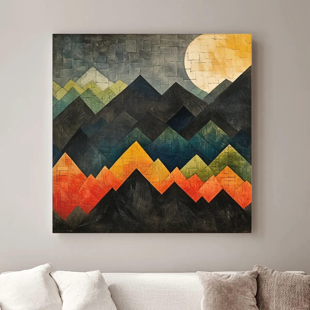Abstract textured mountain shapes artwork