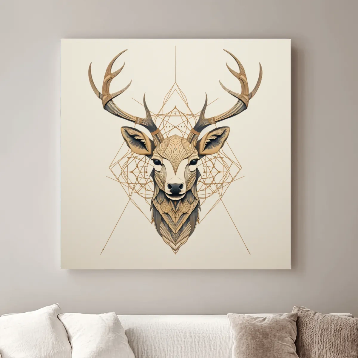 Geometric Deer Head Line Art - Tattoo Style Wildlife Wall Art
