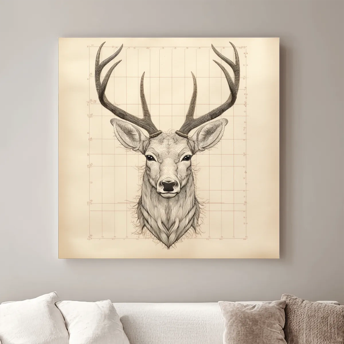 Simple drawing of a deer head, canvas wall art