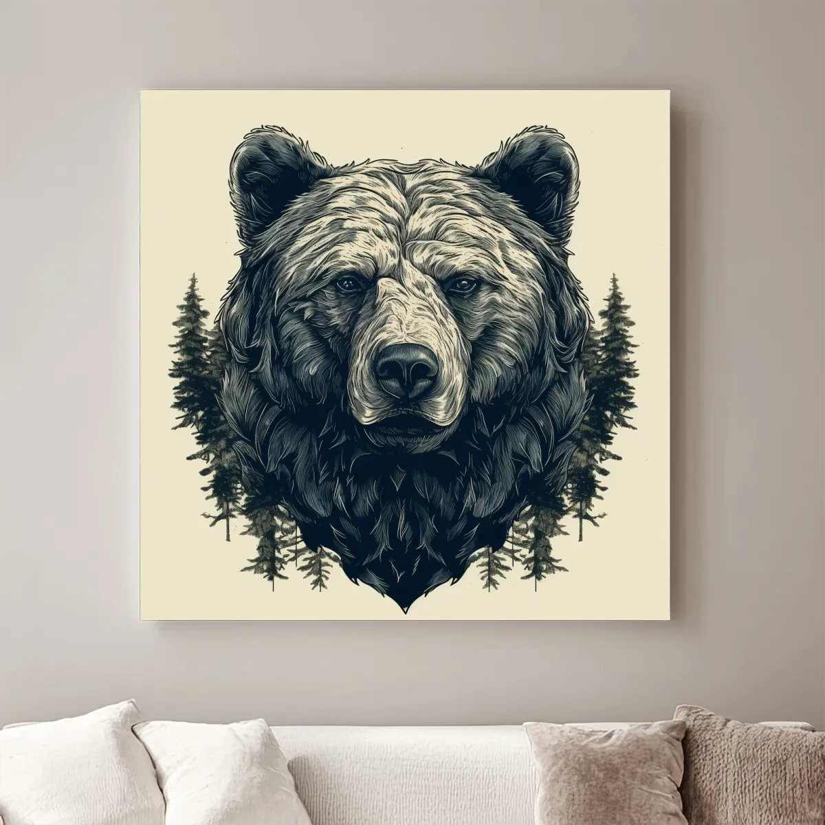Grizzly Bear Portrait Illustration Artwork - Vintage Wilderness Forest Wall Art
