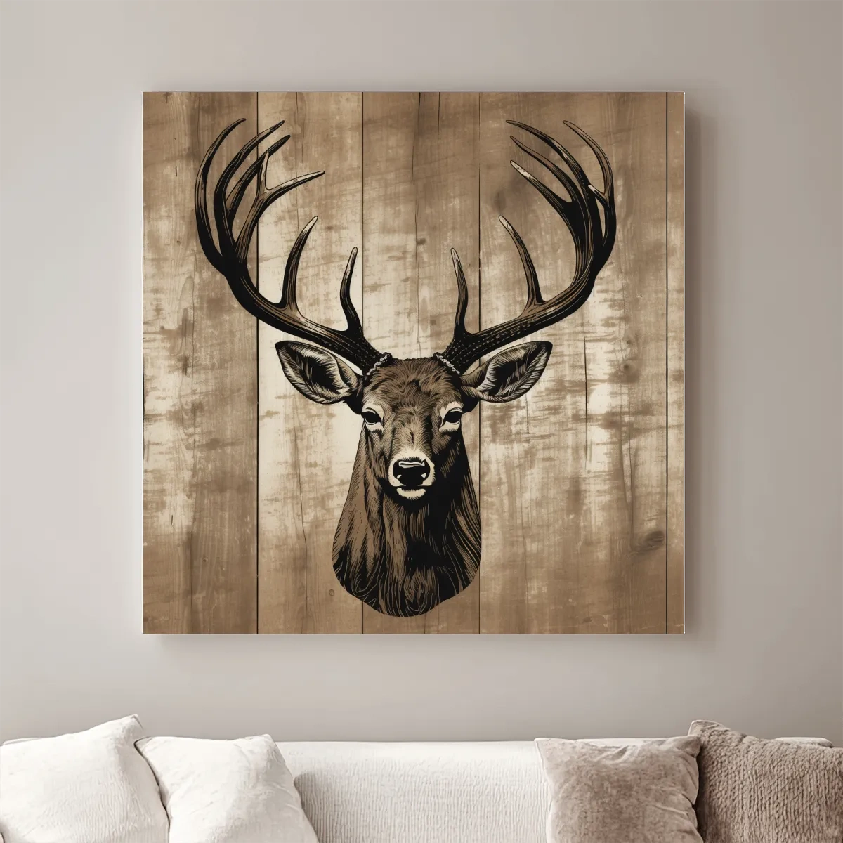 Wooden print illustration of a deers head