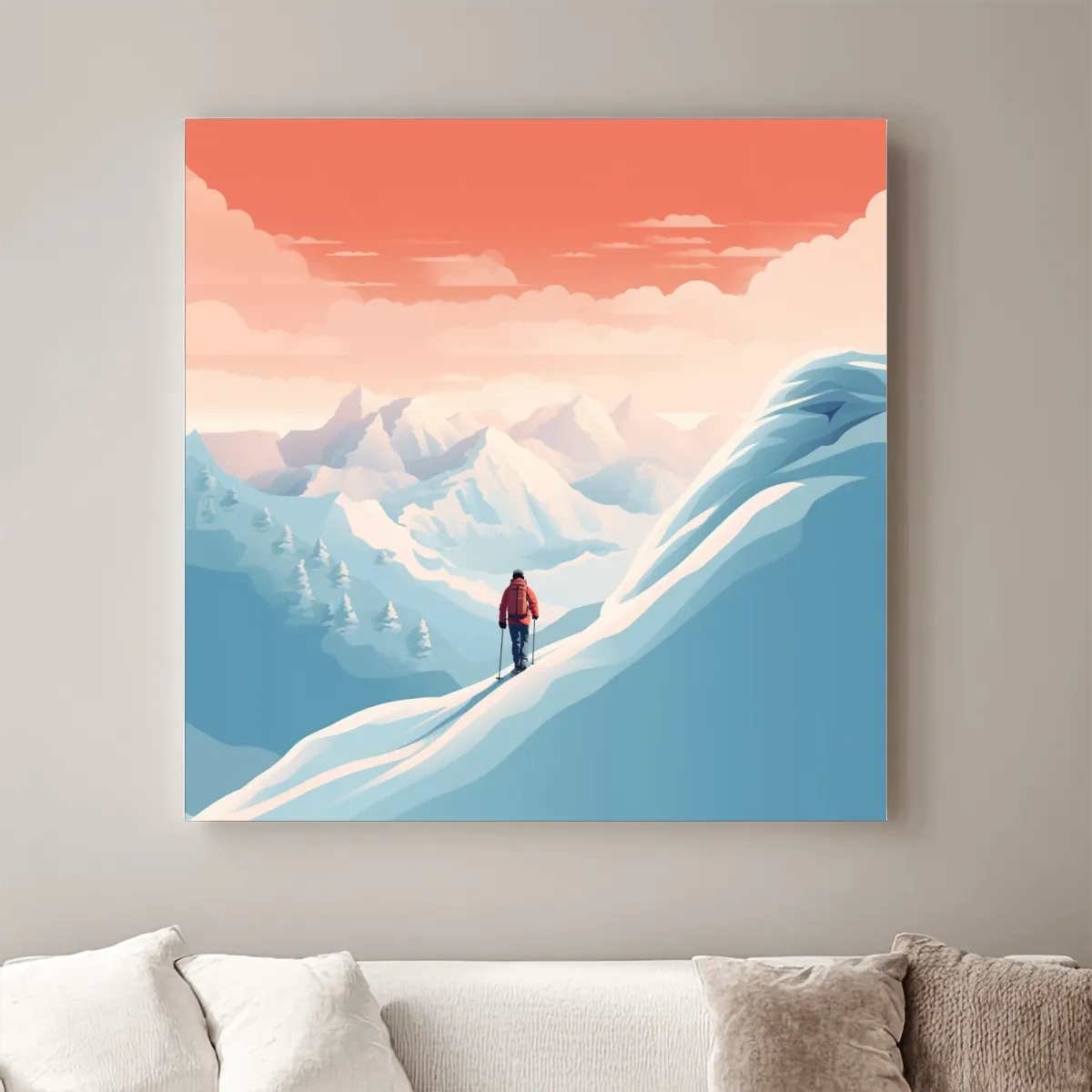 Vector art of a backcountry skier in the mountains