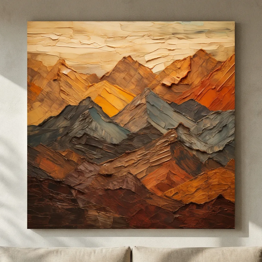 Textured Abstract Mountain Range Painting - Impasto Effect Rustic Landscape Wall Art