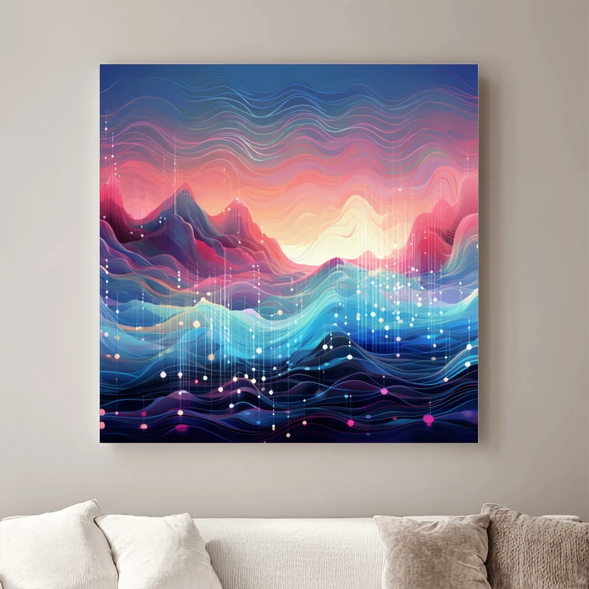 Funky Abstract Soundwave Mountain Patterns - Neon Sunset Landscape Wall Art