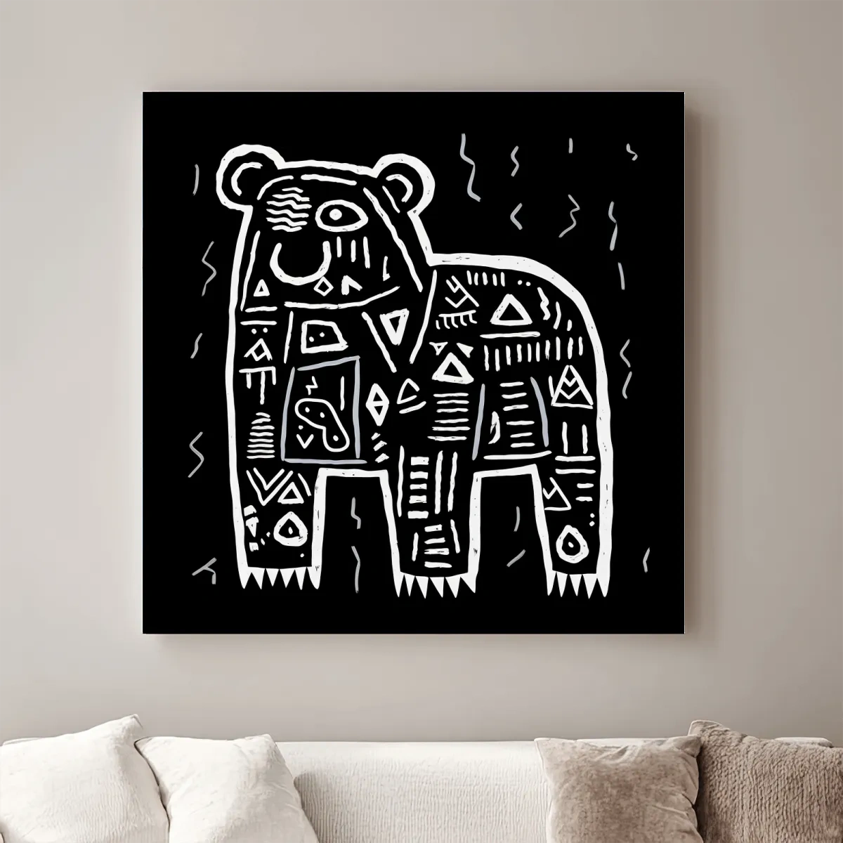 Quirky tribal doodle illustration of a bear