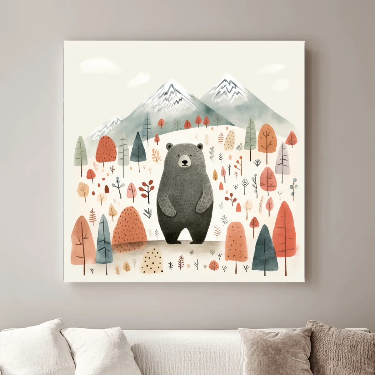 Nursery storybook art illustration of a black bear in the forest