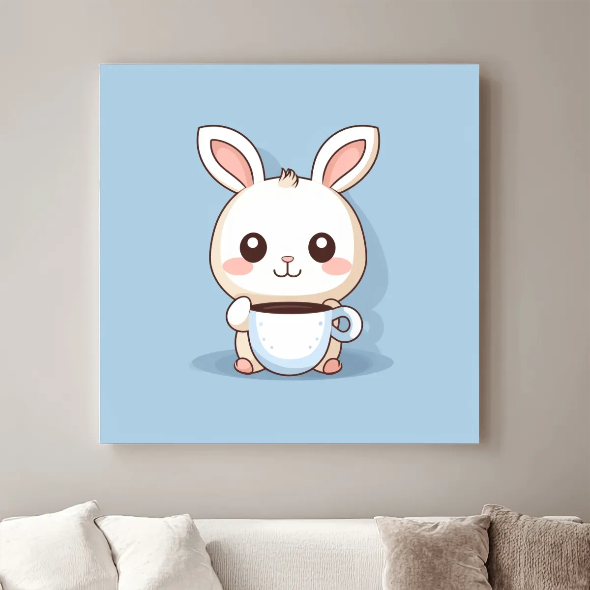 Illustration of a cute cartoon bunny drinking coffee