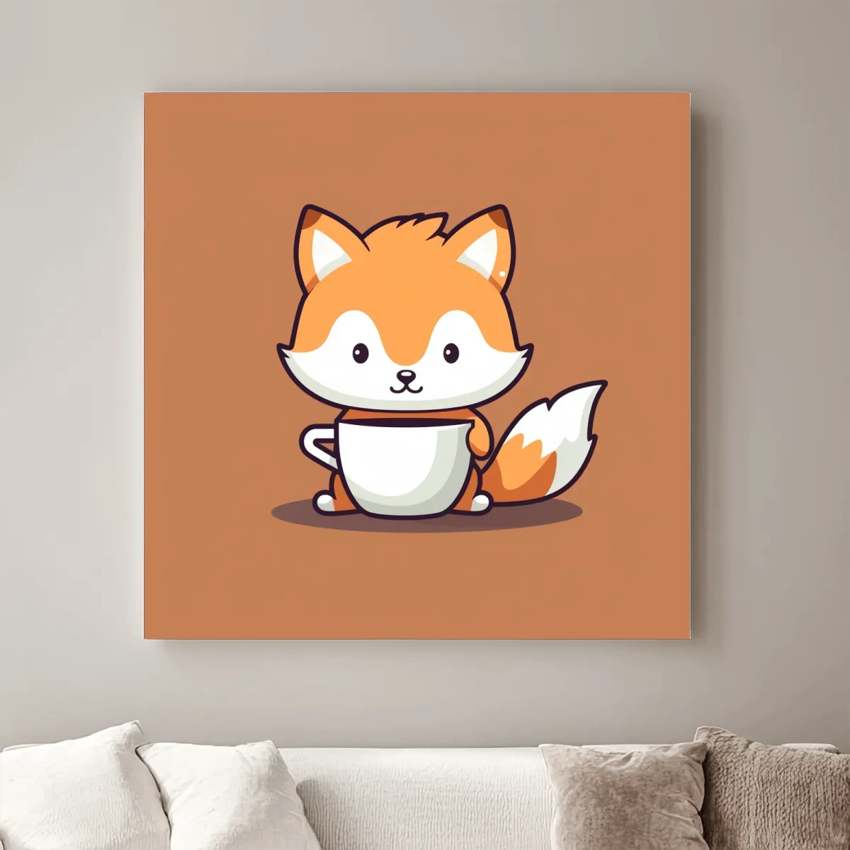 Cute baby fox illustration art, morning coffee