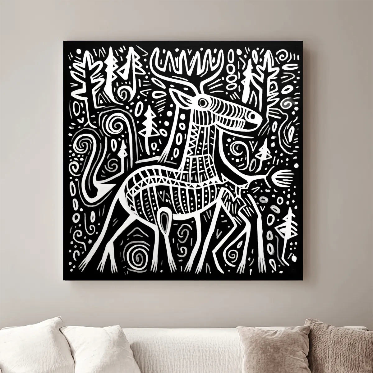 Quirky tribal style moose illustration art