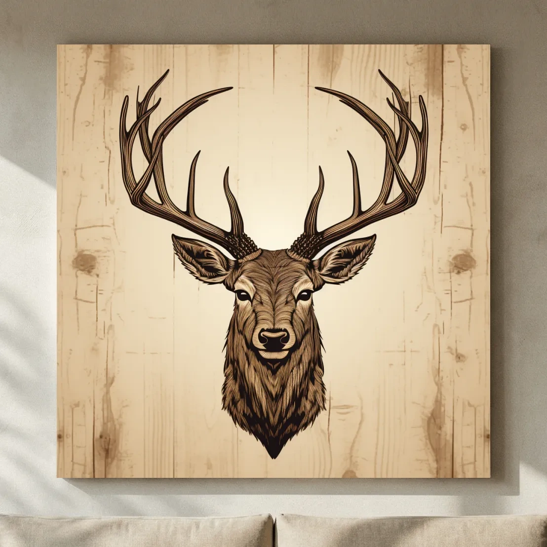 Rustic Stag Head Illustration - Vintage Woodland Cabin Wall Art