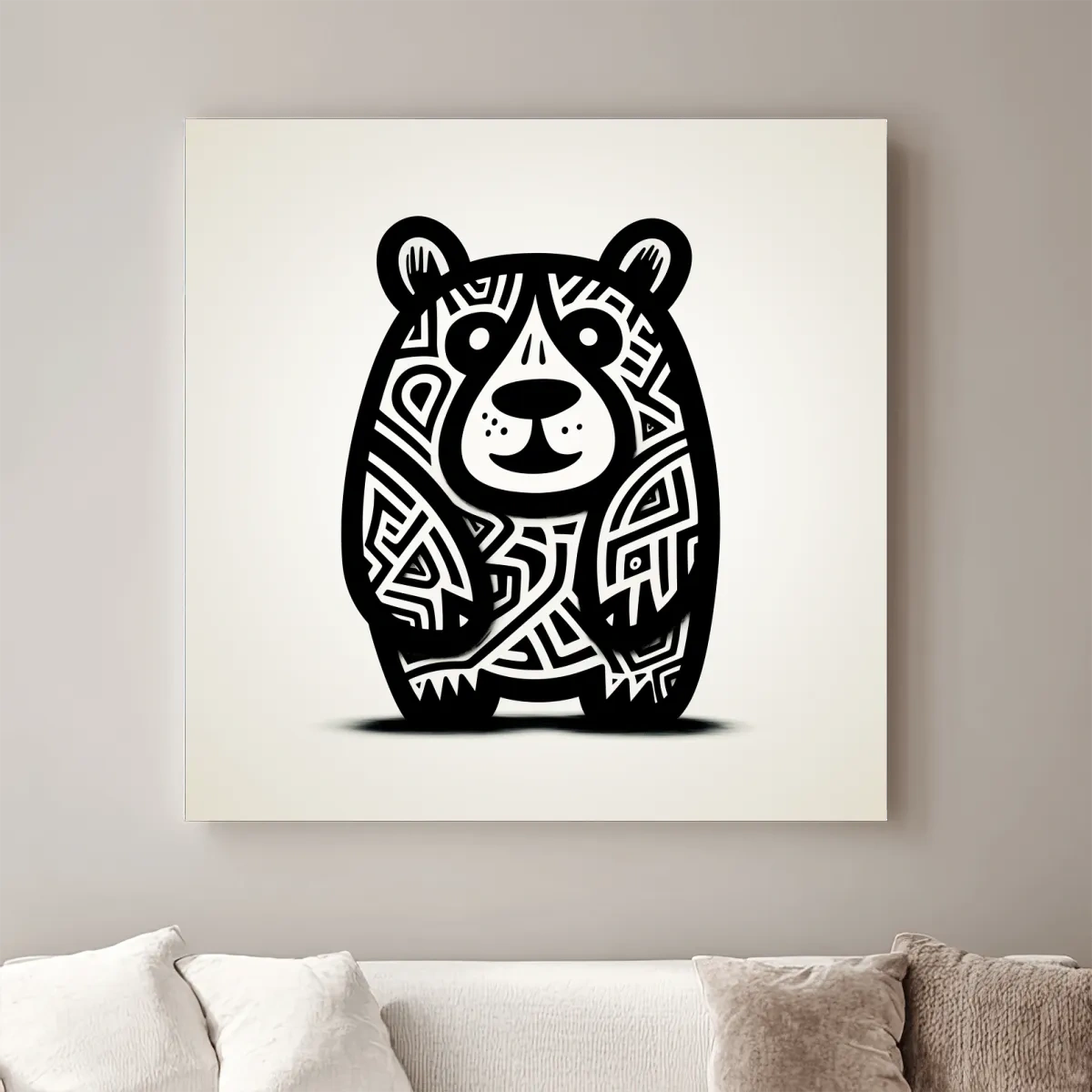 Doodle art illustration, outline of a happy cartoon bear