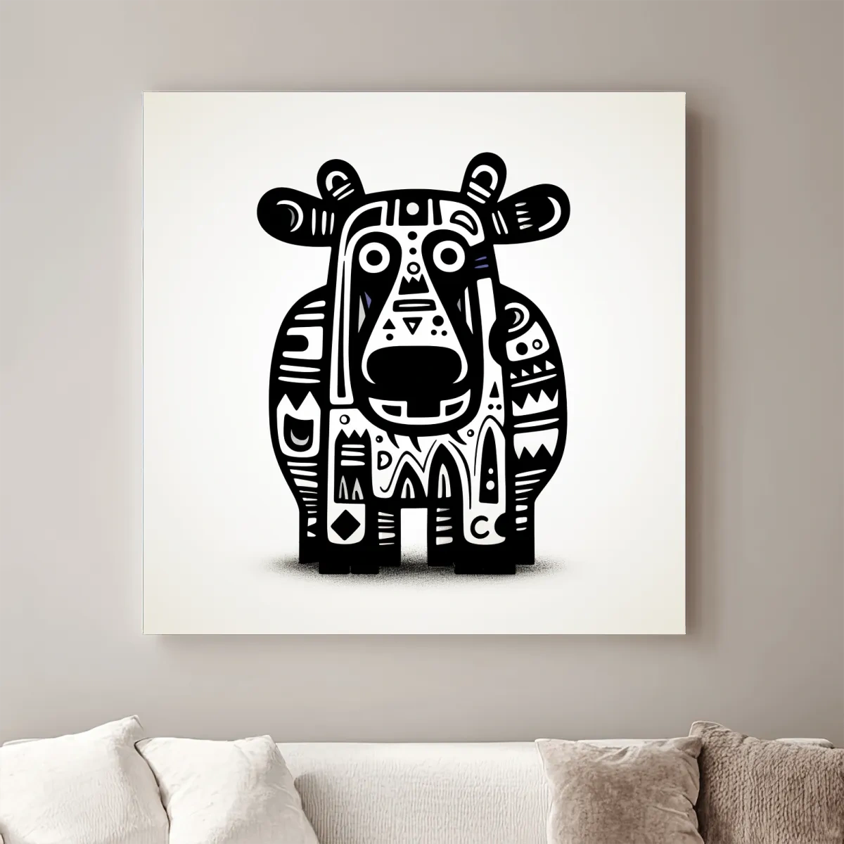 Tribal Folk Art Moose Illustration - Quirky Black And White Wildlife Wall Art