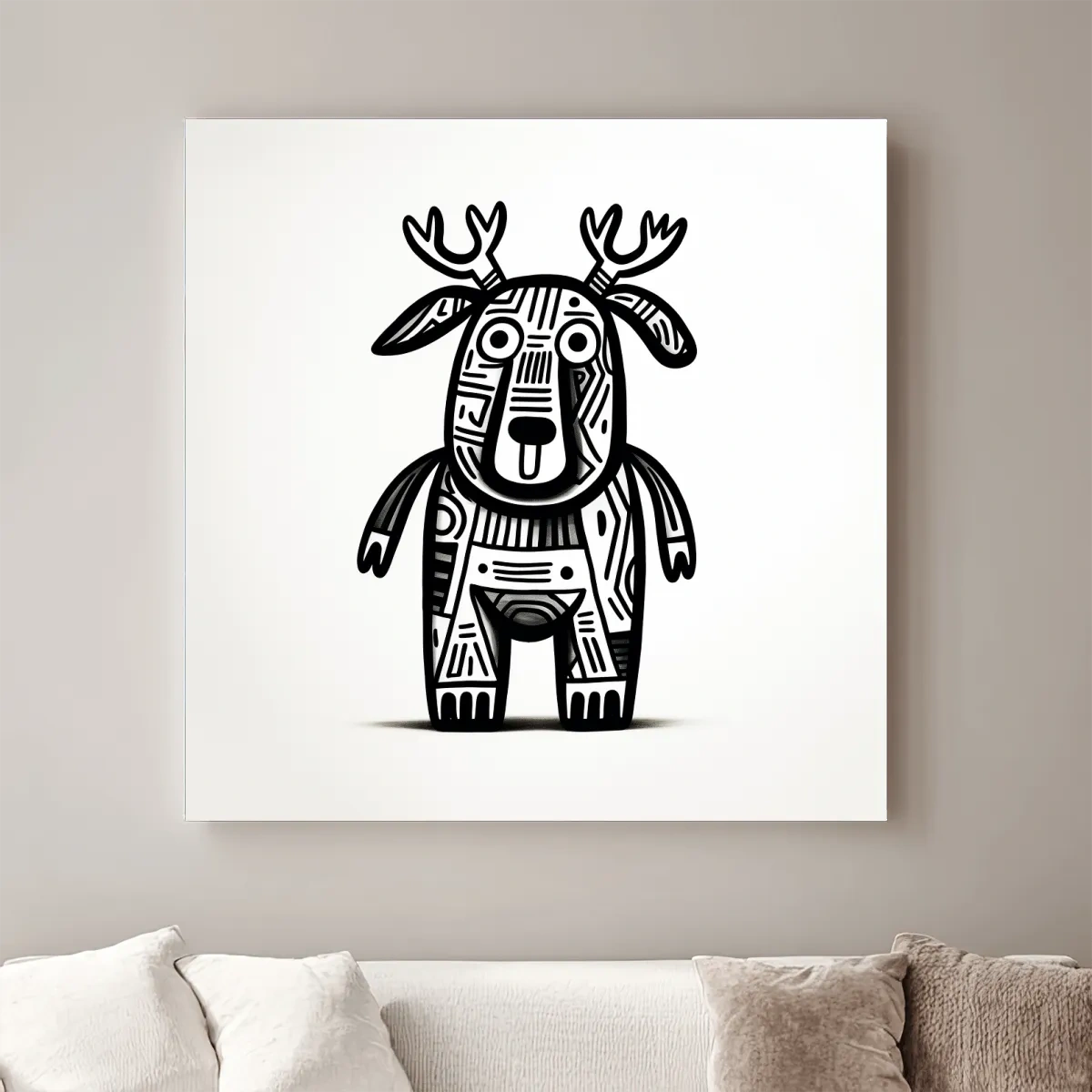 Cartoon deer character, quirky doodle art outline