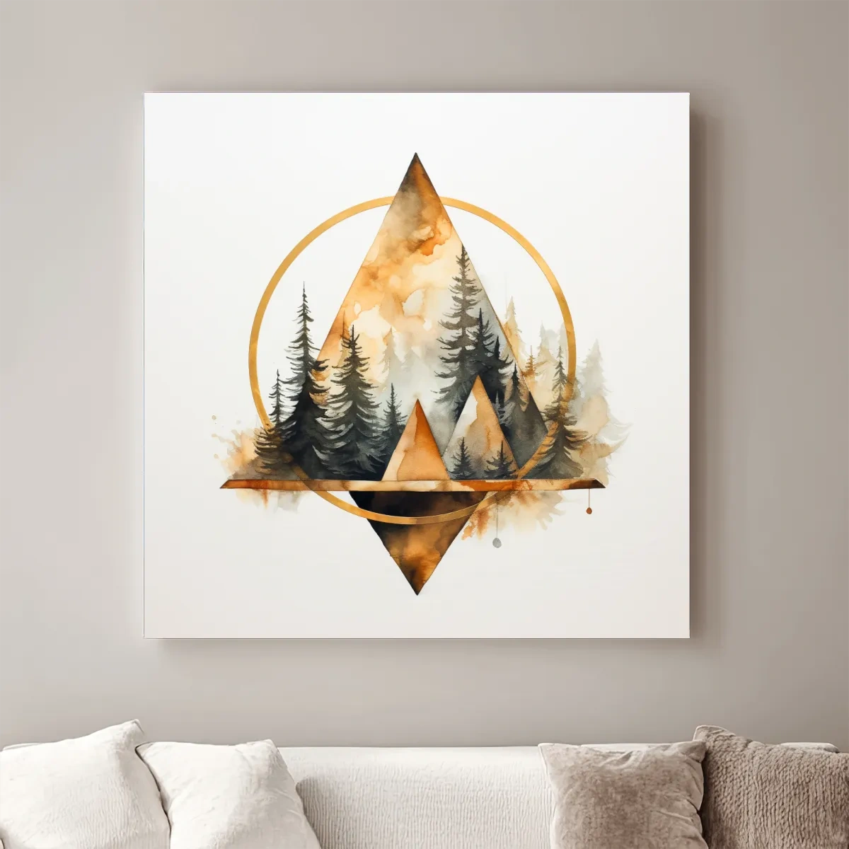 Geometric Watercolor Mountain & Pine Forest - Modern Rustic Nature Wall Art