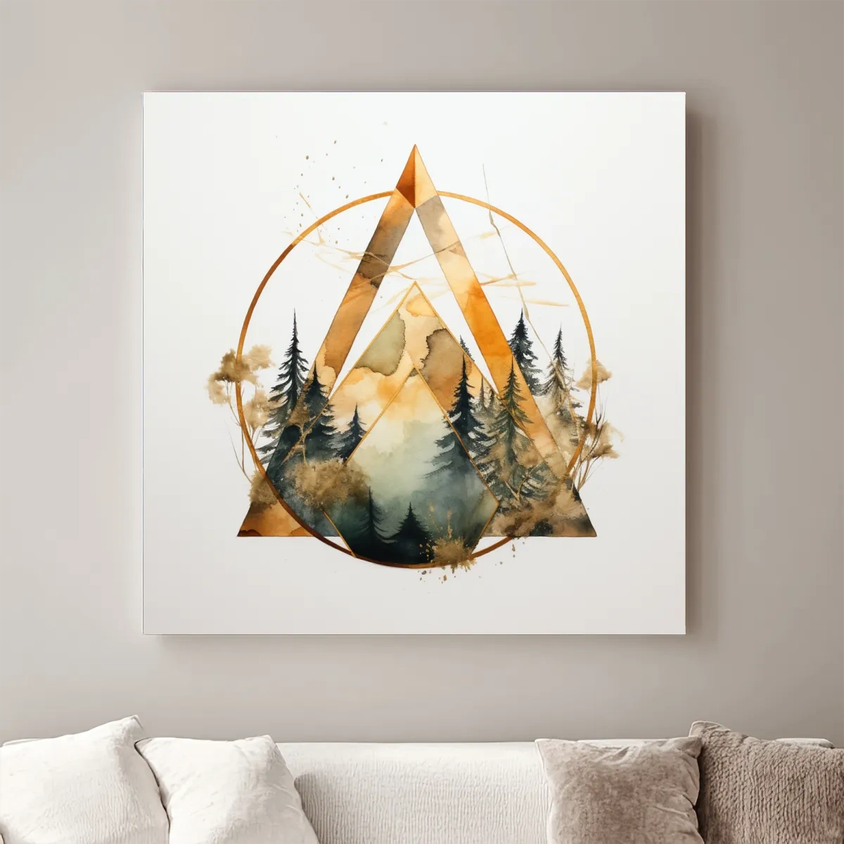 Watercolour forest art, minimal elegant geometric shapes
