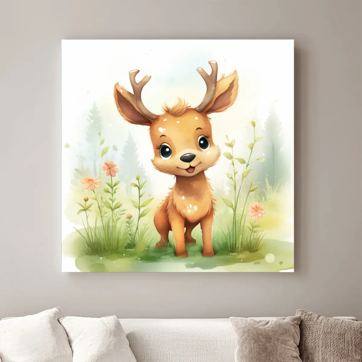 Cute Watercolor Baby Deer Illustration - Woodland Nursery Animal Wall Art