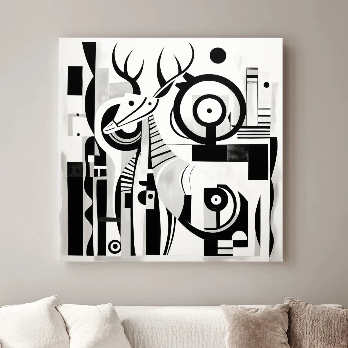 Abstract Geometric Deer Artwork - Mid-Century Black And White Animal Wall Art