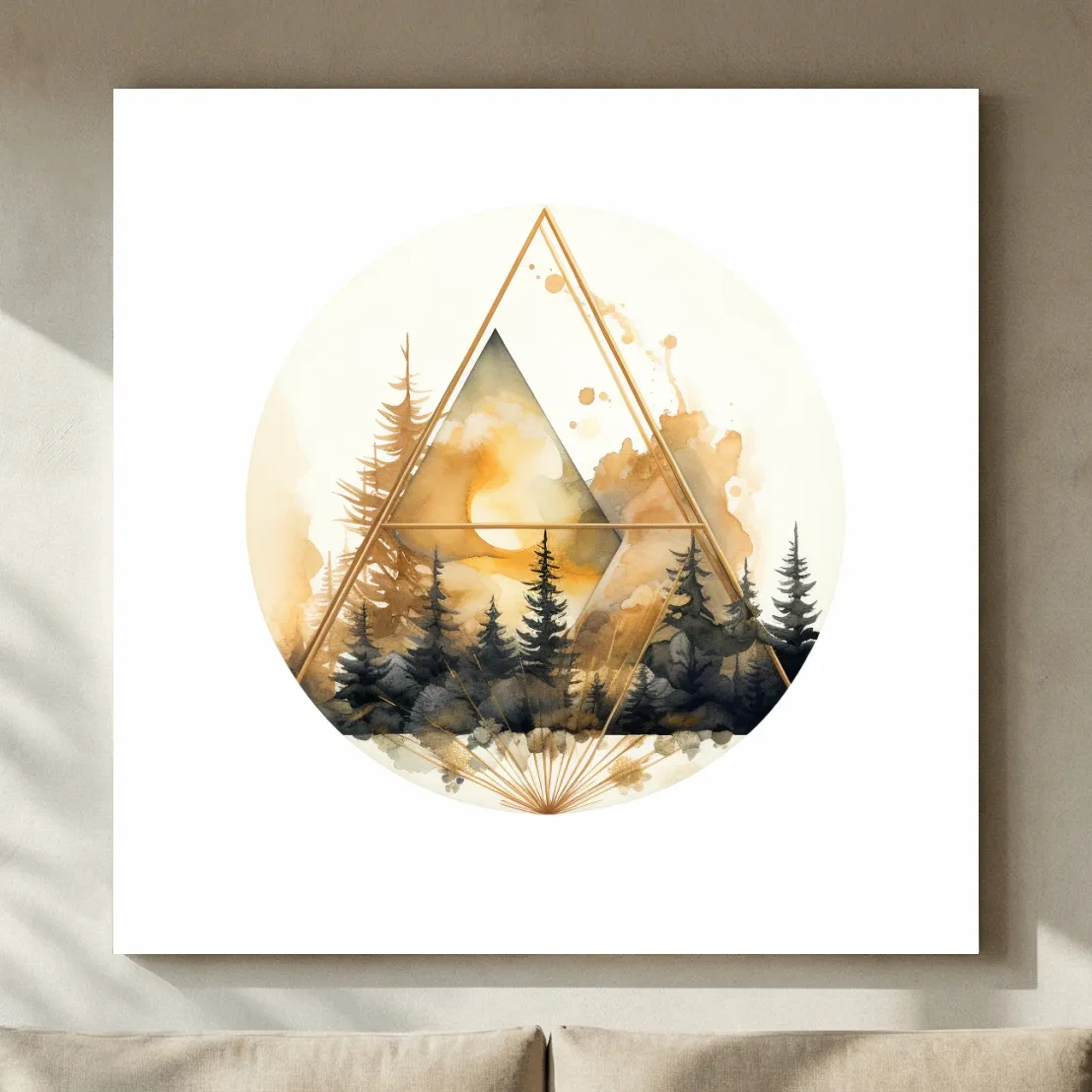 Elegent Geometric Watercolor Mountain Forest - Modern Rustic Landscape Wall Art