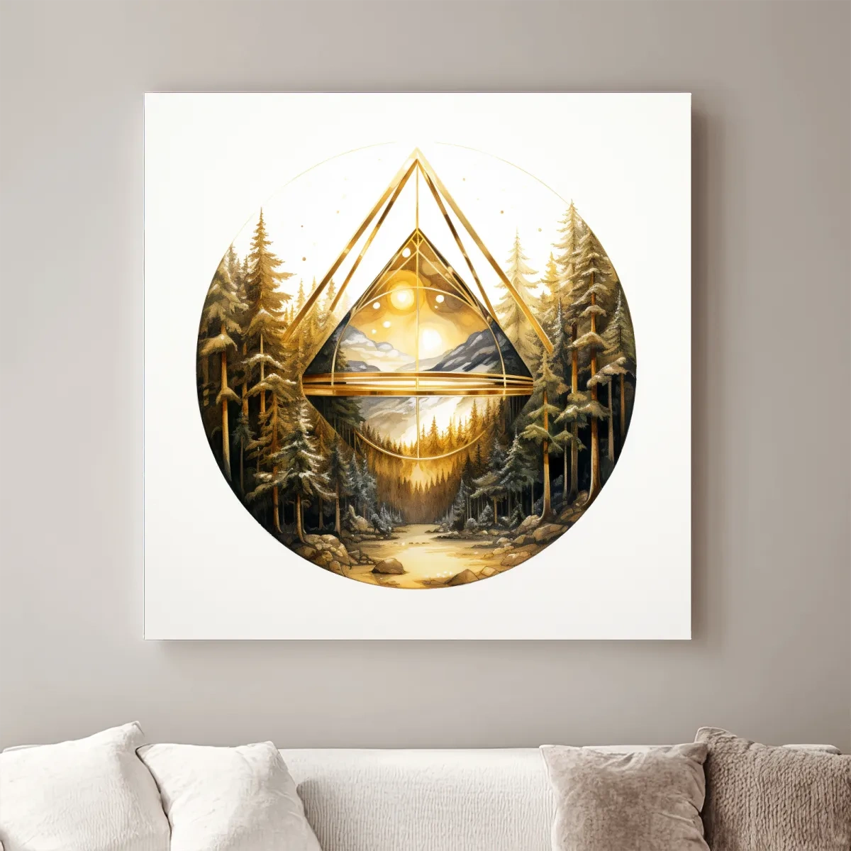 Elegant abstract golden forest painting
