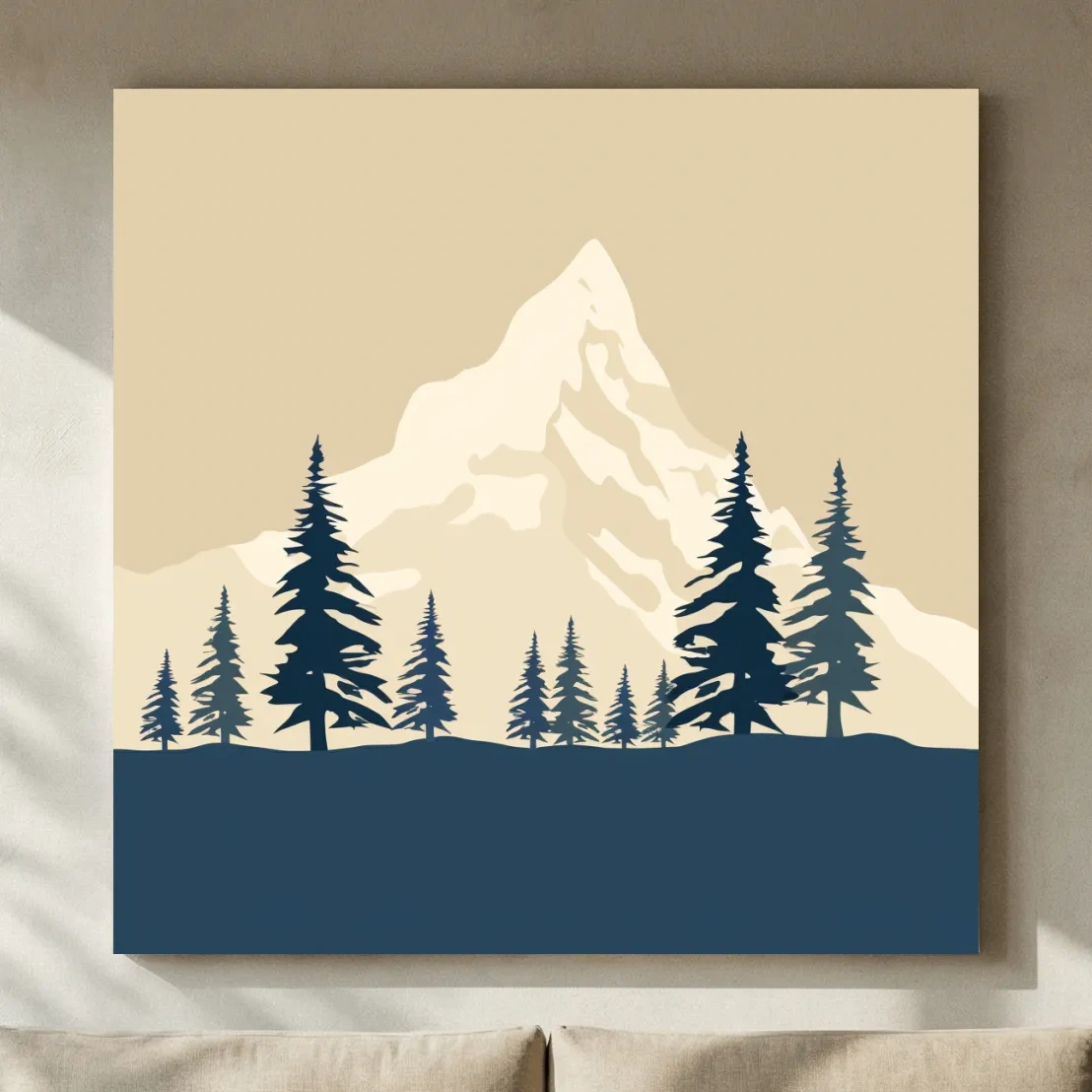 Minimalist Rustic Alpine Mountain Silhouette - Scandinavian Pine Forest Landscape Wall Art