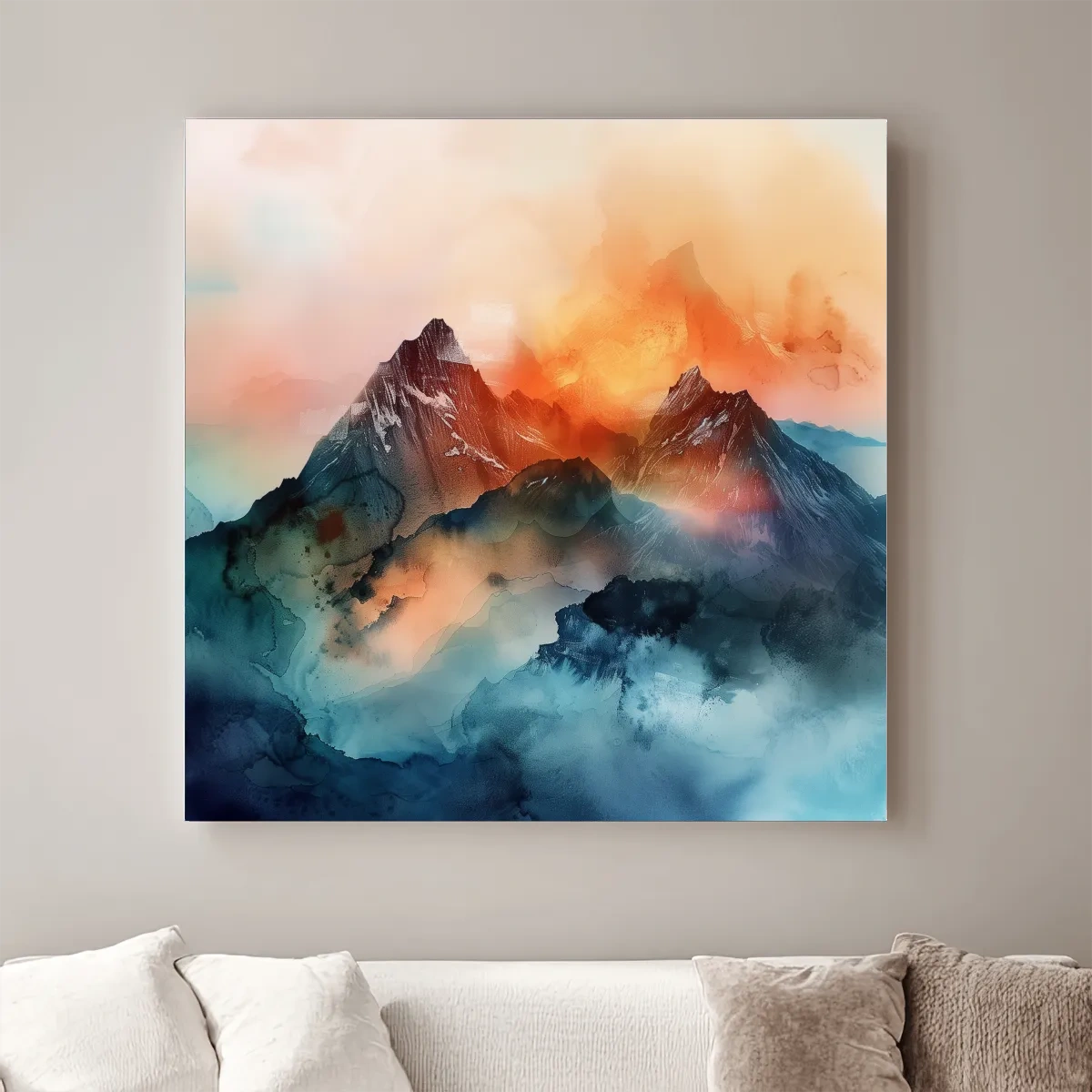 Vibrant Abstract Alpine Mountain Sunrise - Watercolor Landscape Artwork