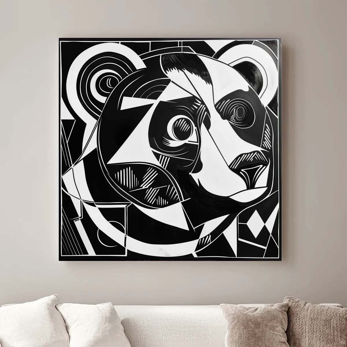 Cubism style abstract painting of a black bear, modern wall art