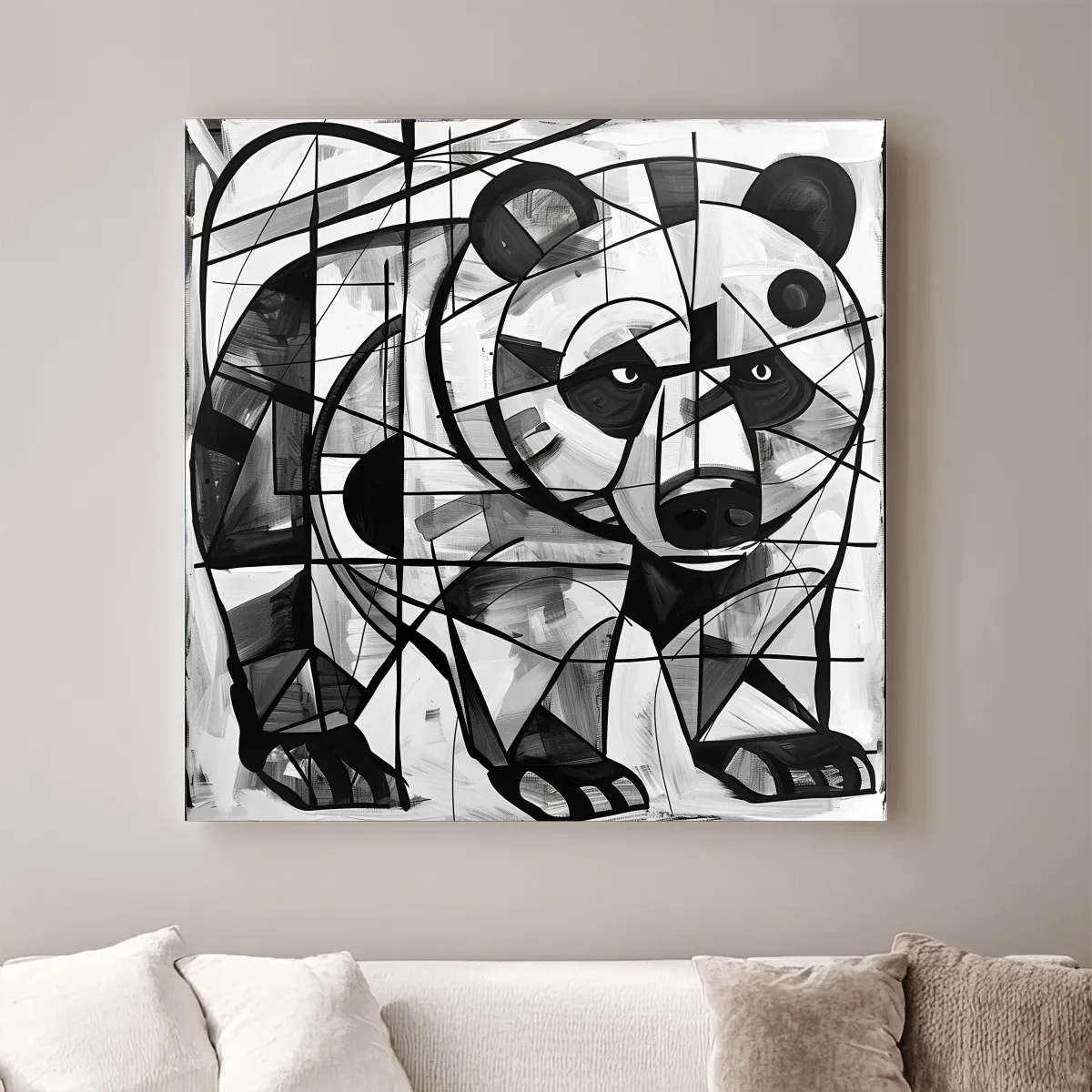 Abstract Cubism Bear Portrait Painting - Modern Wildlife Wall Art