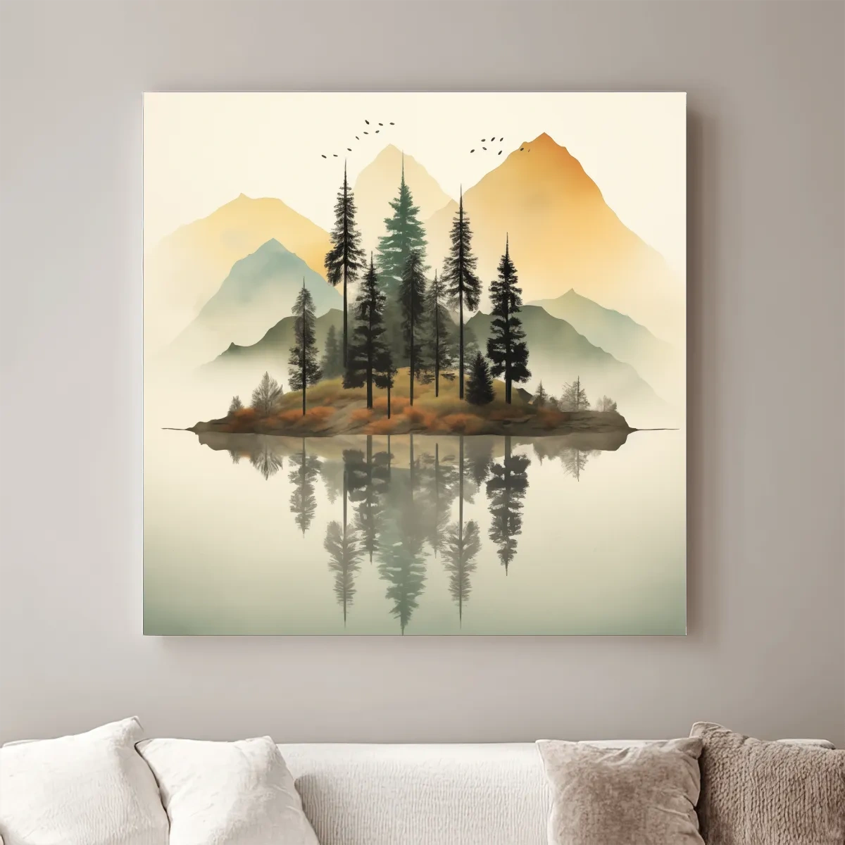 Minimal art, trees reflection in an alpine lake