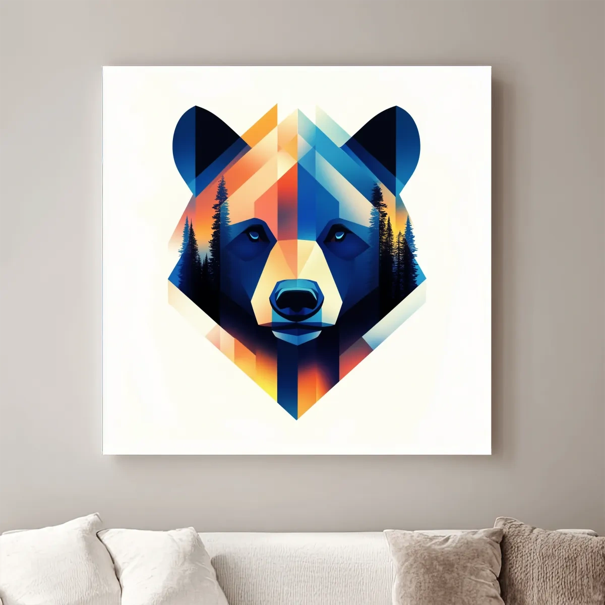 Colorful Geometric Grizzly Bear Forest Portrait - Modern Wildlife Wall Art