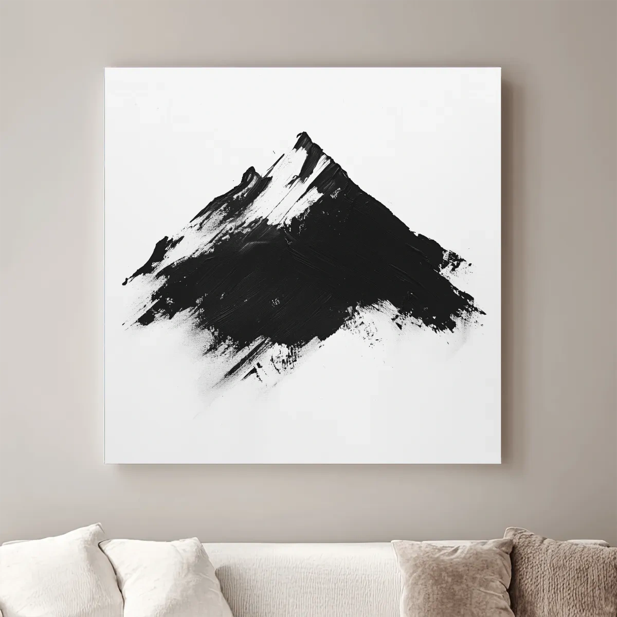 Modern abstract wall art, defined brush strokes black & white mountain painting