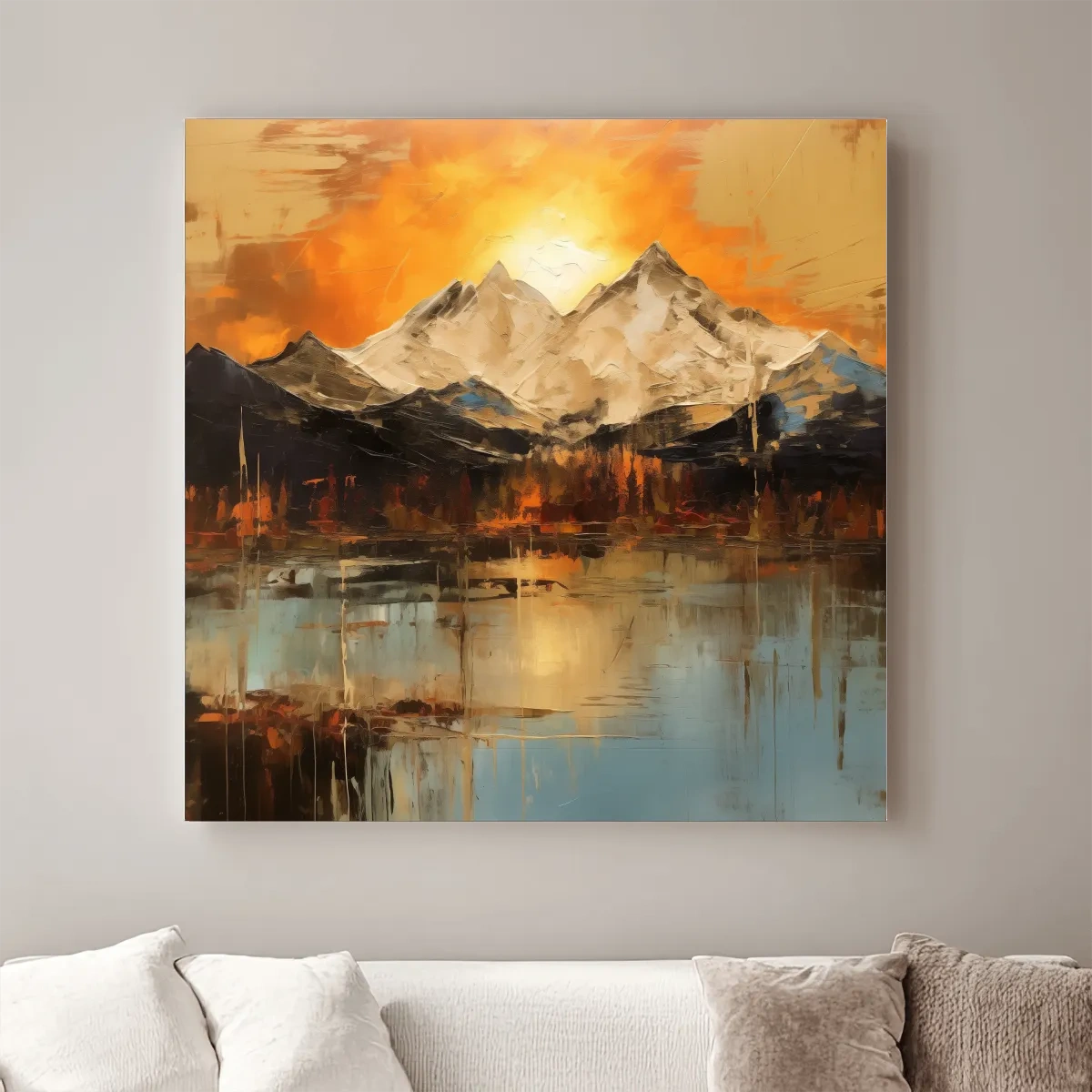 Sunset mountain artwork, oil painting style wall art print