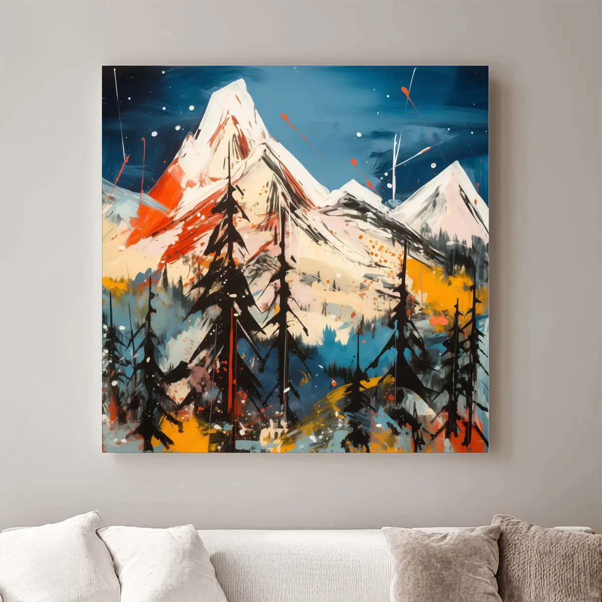 Vibrant Abstract Alpine Mountain Peaks - Bold Contemporary Painting Wall Art
