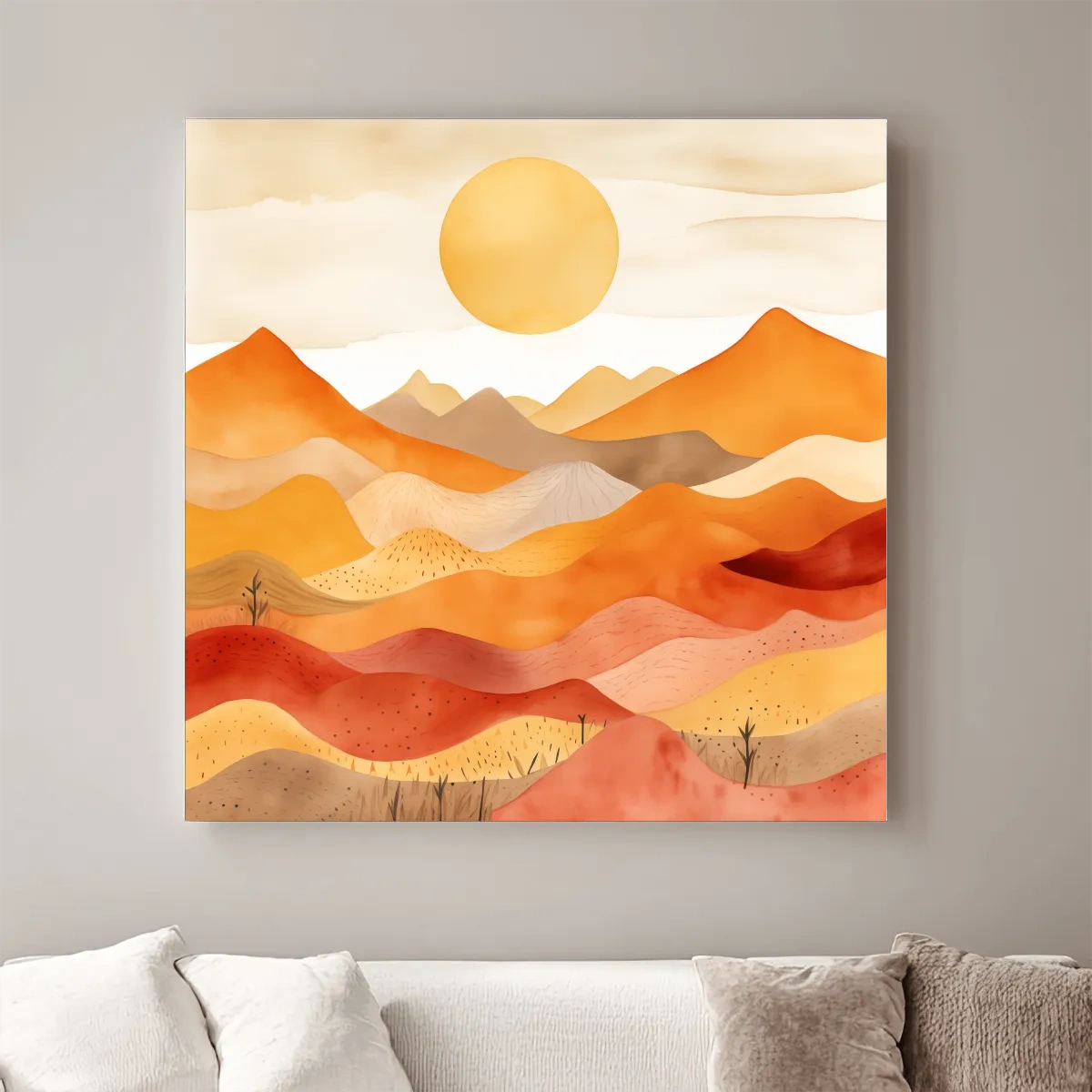 Watercolour style illustation of abstract mountain shapes