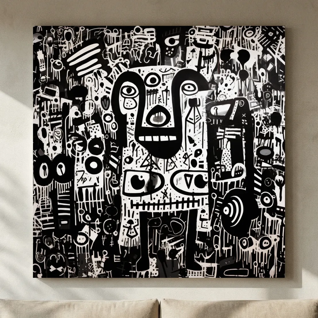 Black And White Abstract Graffiti Bear - Urban Street Art Wall Artwork