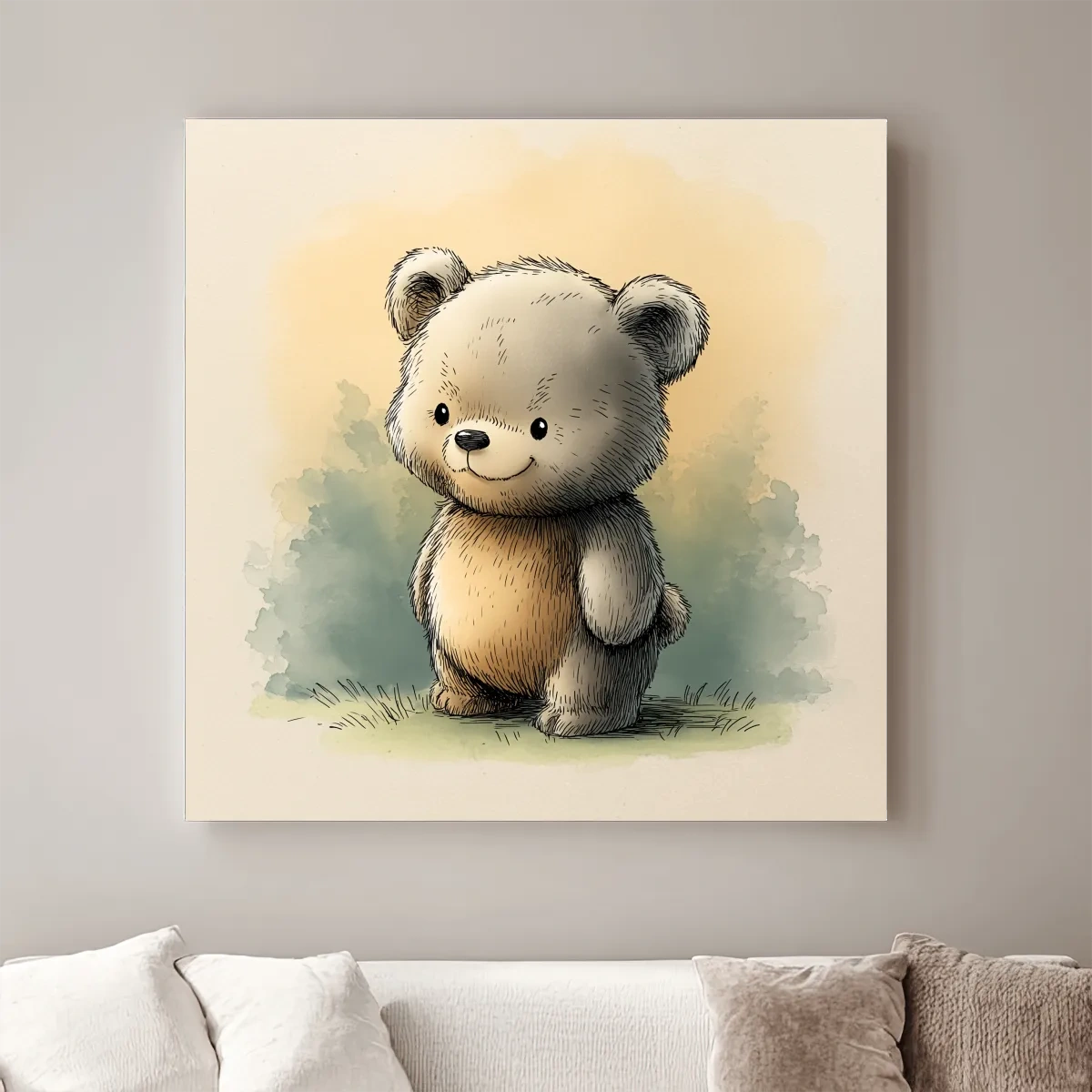 Cute Watercolor Teddy Bear Illustration - Whimsical Nursery Animal Wall Art