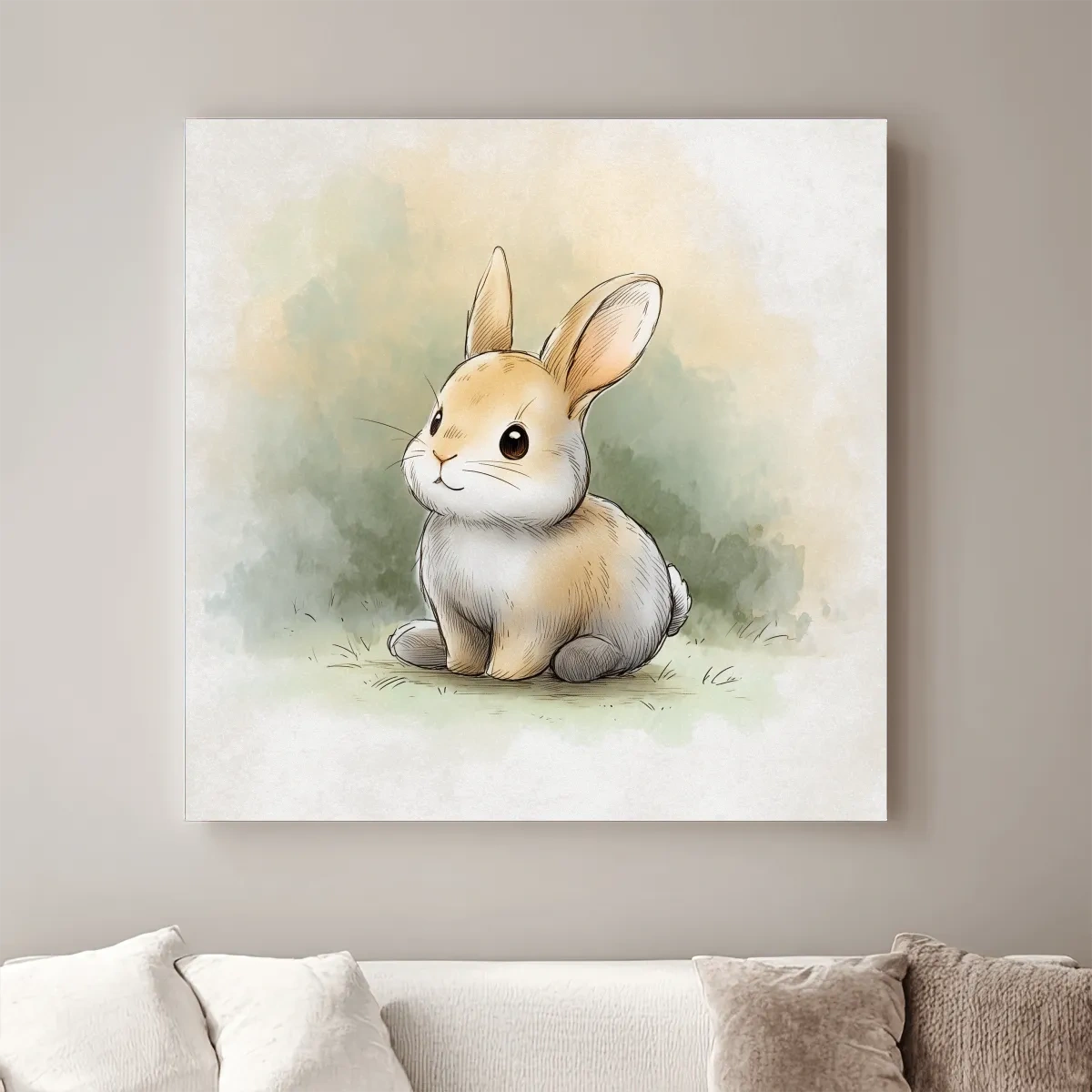 Cute Baby Bunny Watercolor Illustration - Whimsical Nursery Animal Wall Art