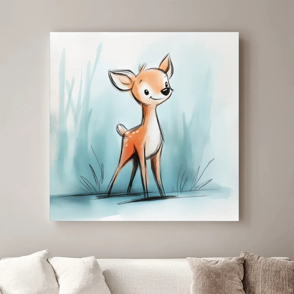 Cute Baby Deer Watercolor Illustration - Whimsical Woodland Nursery Wall Art