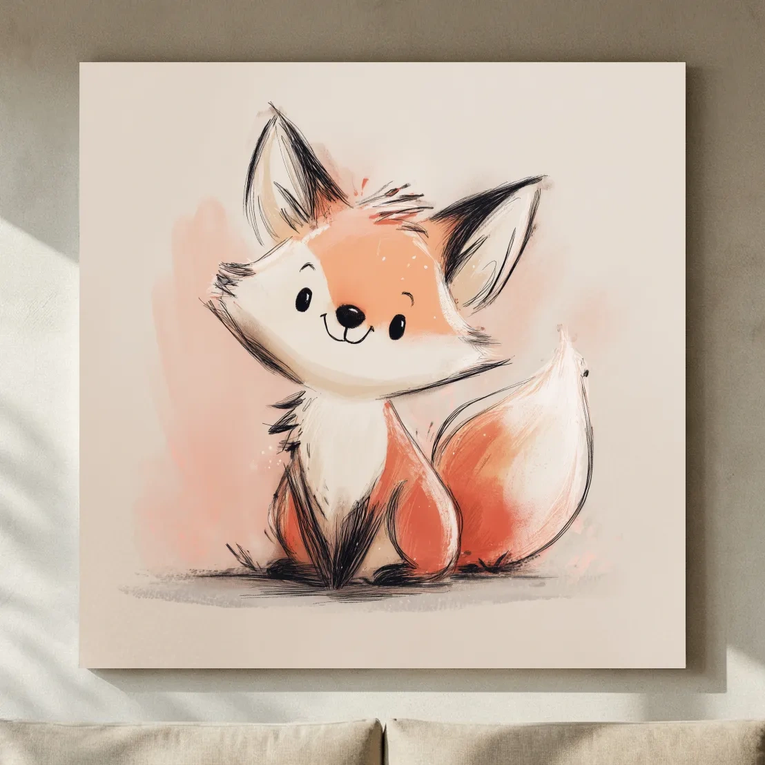 Cute Watercolor Baby Fox Illustration - Whimsical Woodland Nursery Wall Art