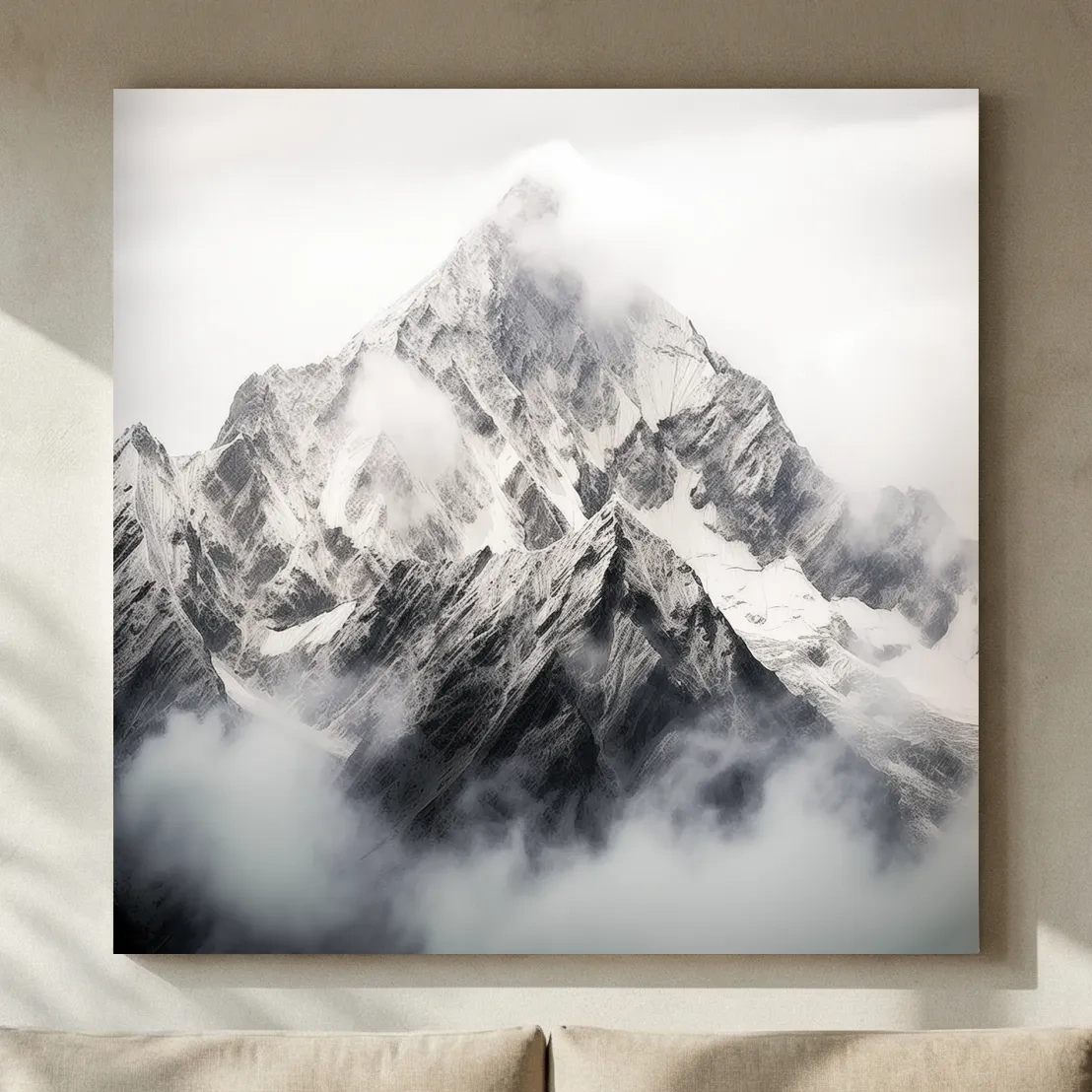 Snowcapped Alpine Peak Photography - Monochrome Mountain Wall Art