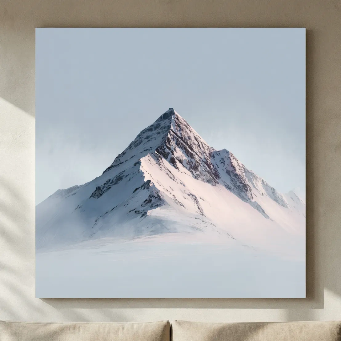 Minimalist Snowy Alpine Peak Painting - Serene Winter Mountain Wall Art